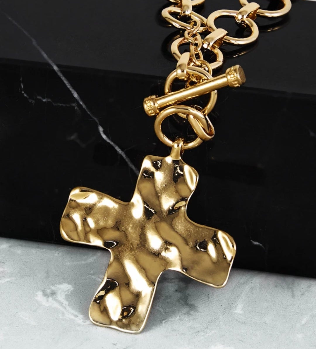 Gold Chunky Cross Necklace