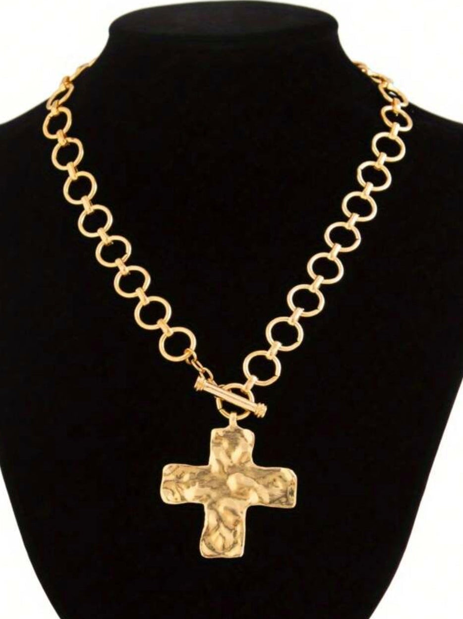 Gold Chunky Cross Necklace