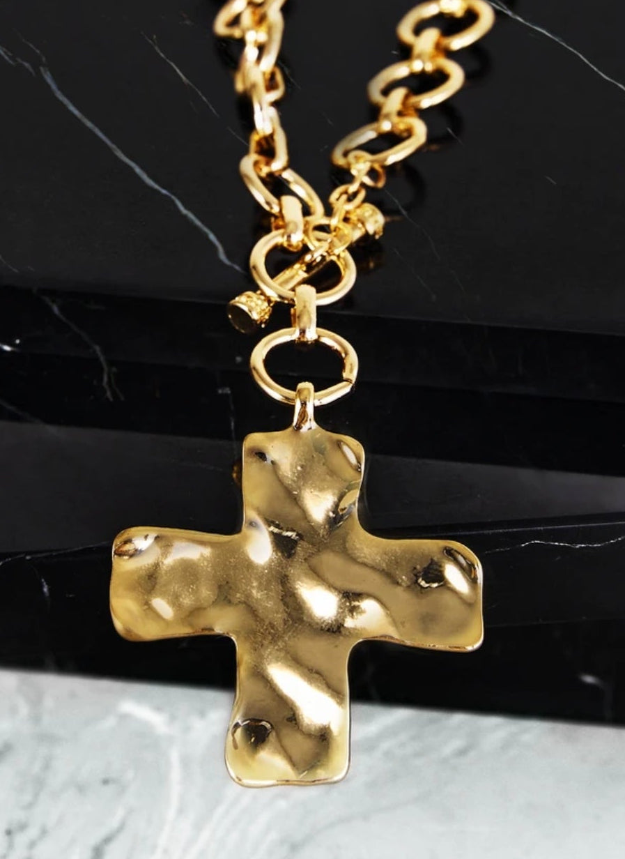 Gold Chunky Cross Necklace