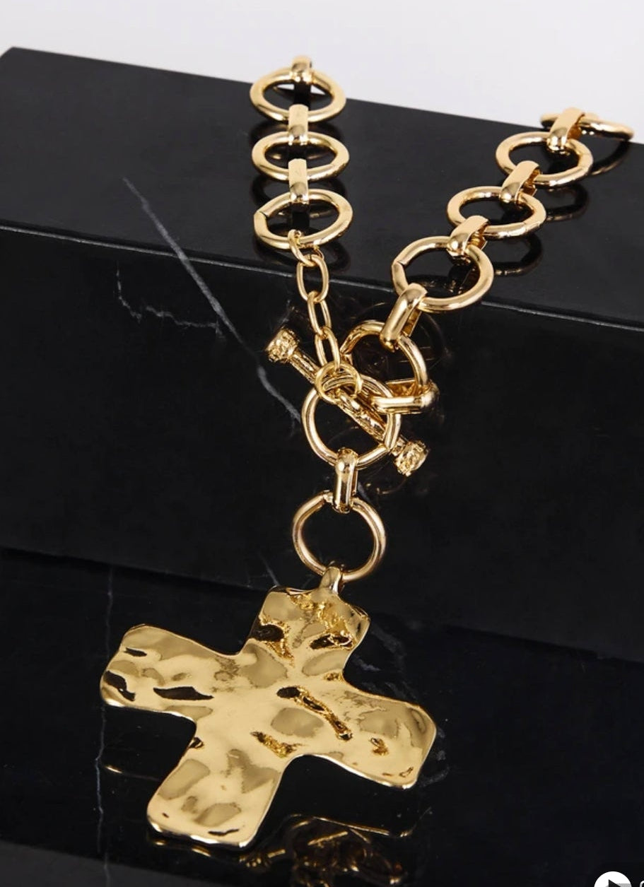 Gold Chunky Cross Necklace